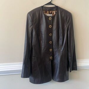 St.John vintage leather  blazer with logo buttons